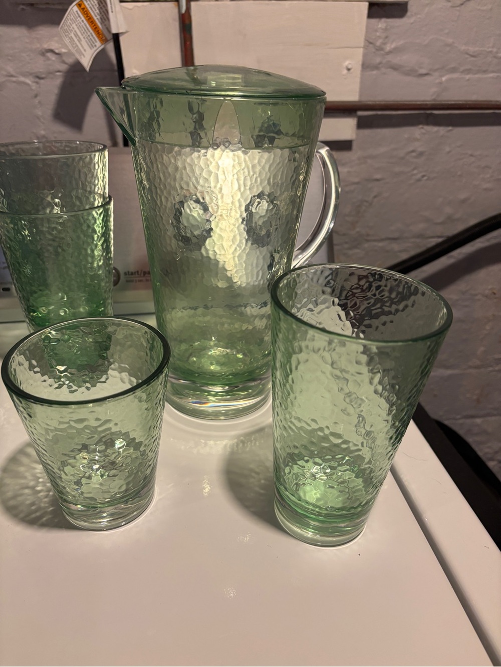 Green Hammered Pitcher and Tumbler Set - 12 piece